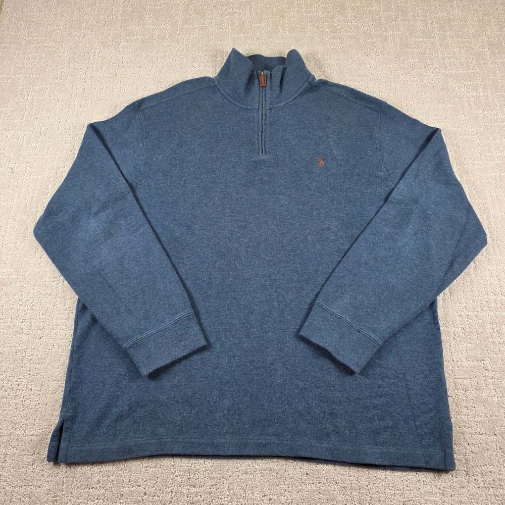 Polo Ralph Lauren Men XL Blue Heather Cotton Quarter Zip Pullover Sweater Preppy